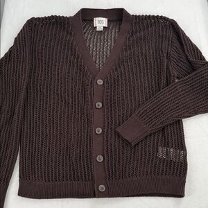 BDG Sweater Mens Small Brown Open Knit Beach Cardigan Grandpa Y2K 90s Urban